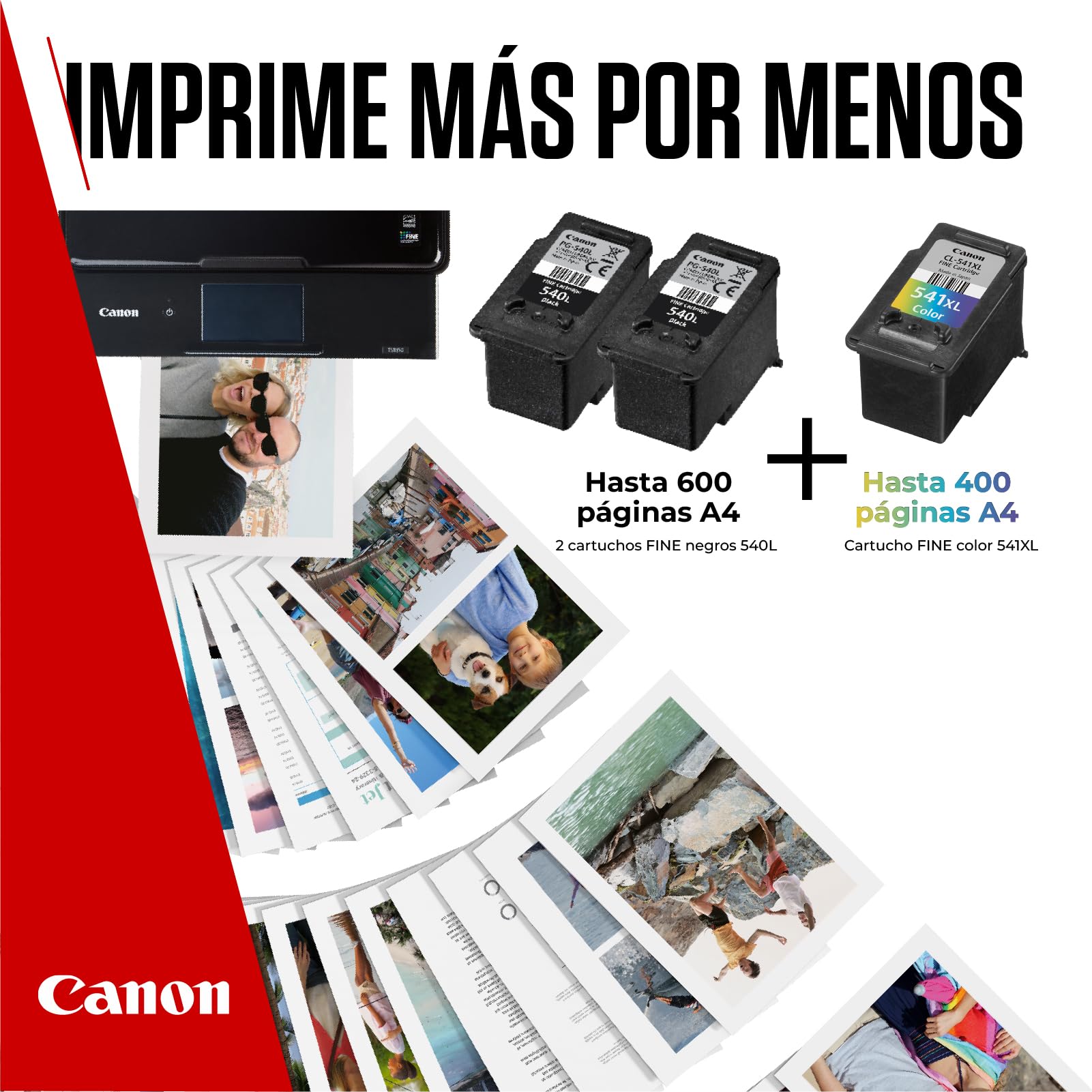 Canon PG-540L + CL-541XL, Cartuchos de Tinta Original, 2 Cartuchos de Tinta Independientes en Color Negro y 1 Cartucho Multicolor, Incluye 50 Hojas Papel Fotográfico 4 x 6