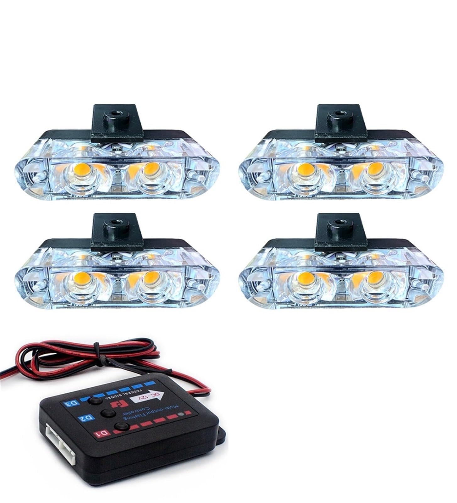 Luces estroboscópicas LED for parrilla de coche, control remoto inalámbrico, luz de advertencia amarilla, señalización de emergencia for vehículos, 12 V(Red and White,2x4 Manual Control)