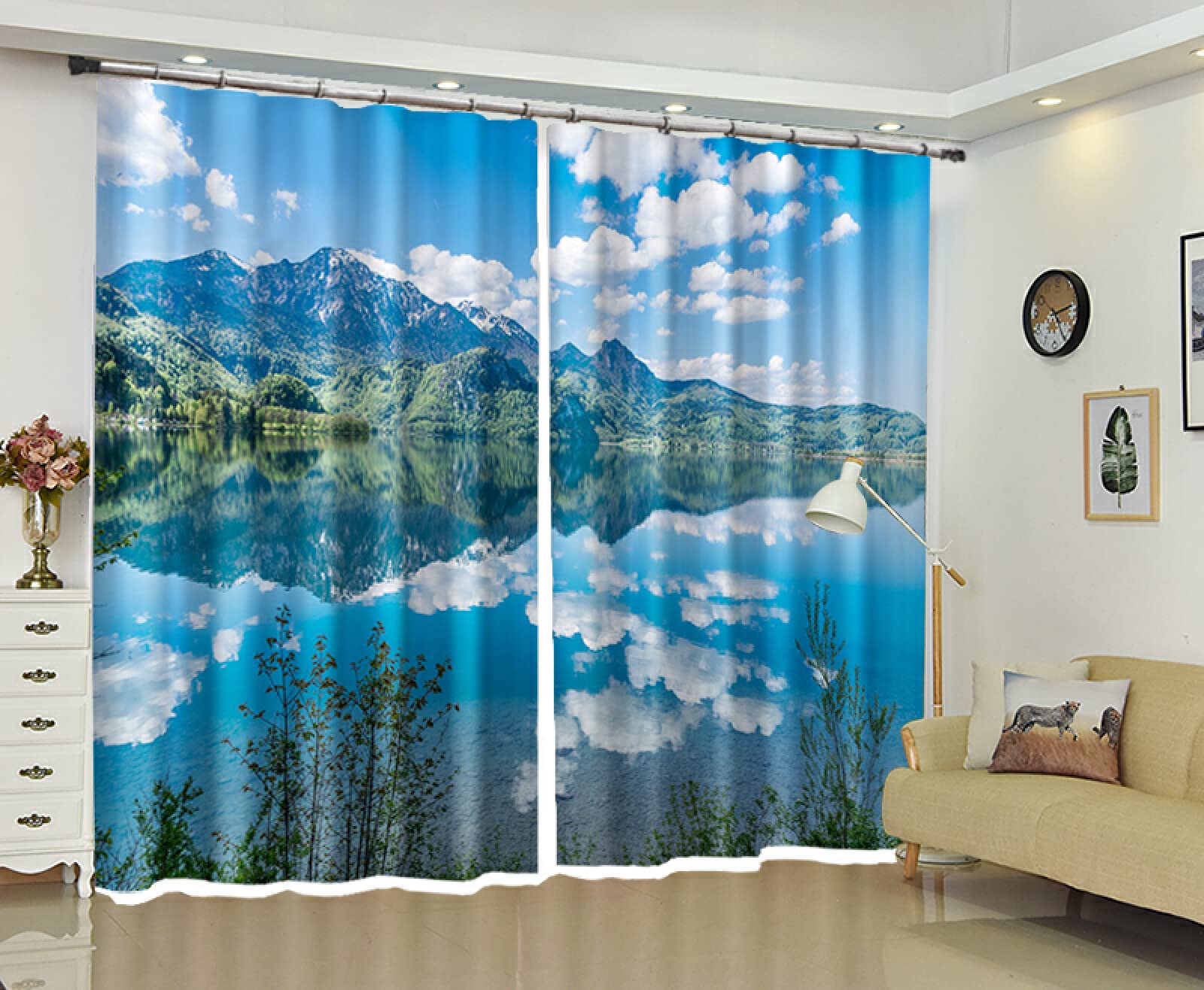 Stampa Esterna Paesaggio Vista Montagna Mare Cielo Foto 3D Tenda Ad Alta Precisione Per Tende Da Soggiorno O Da Hotel,140×200Cm