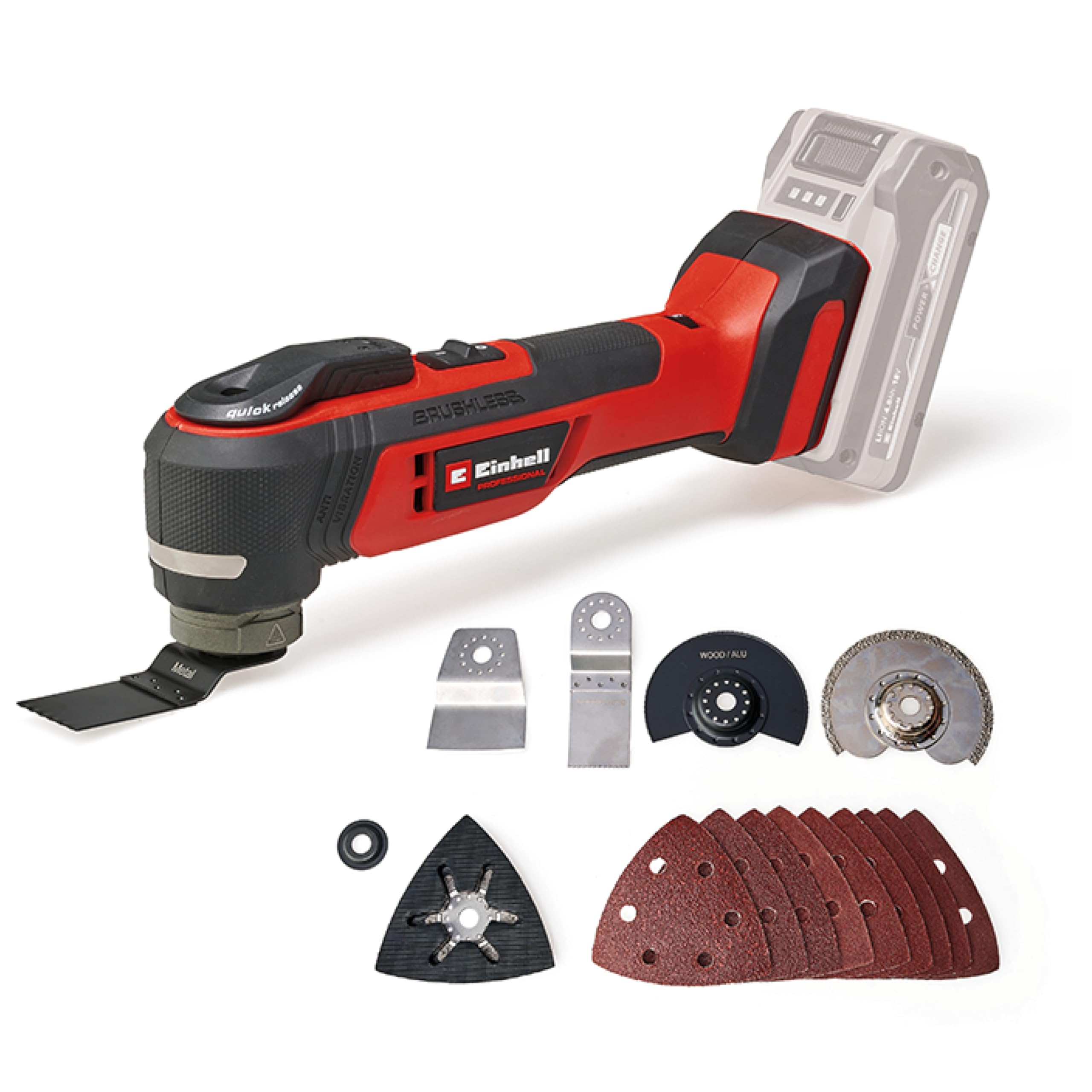 Einhell Professional utensile multifunzione TP-MG 18 Li BL-Solo Power X-Change (18 V, 3 funzioni, mandrino magnetico, accessorio incluso, batteria esclusa)