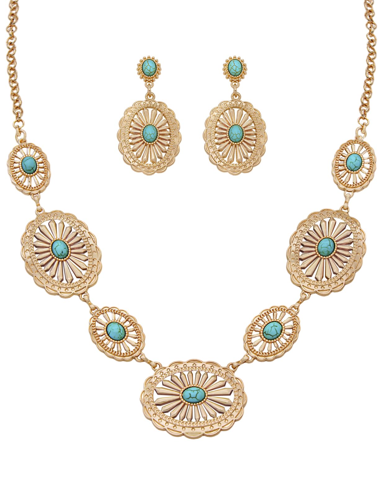 TOPACC Set di gioielli occidentali da donna turchese vintage western collana con orecchini gioielli cowgirl per concerto country outfit oro