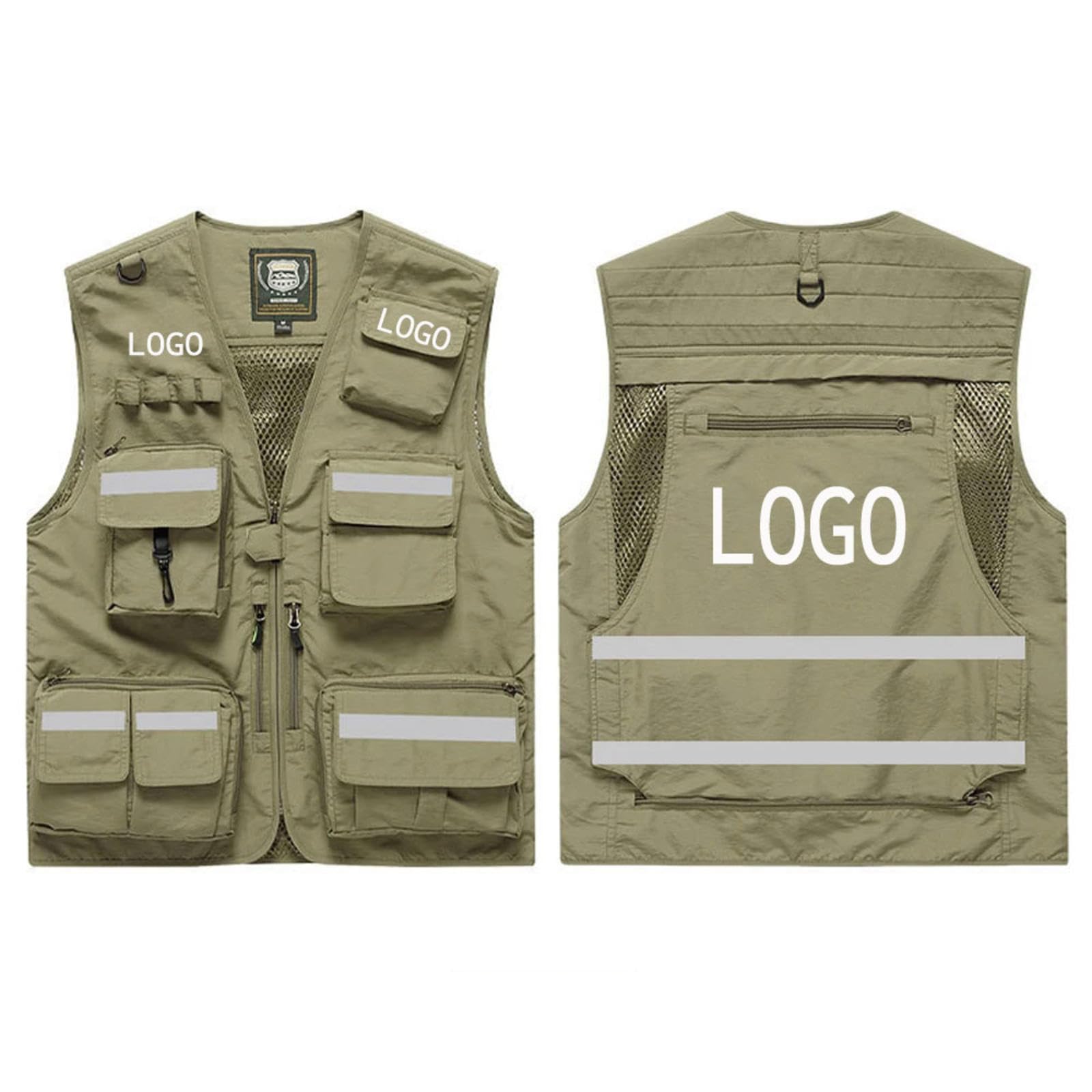 Honghuang Chaleco De Trabajo De Seguridad De Alta Visibilidad con Logotipo Personalizado con Múltiples Bolsillos, Fotógrafo Voluntario Chaqueta Reflectante Abrigo Ropa De Trabajo Uniforme