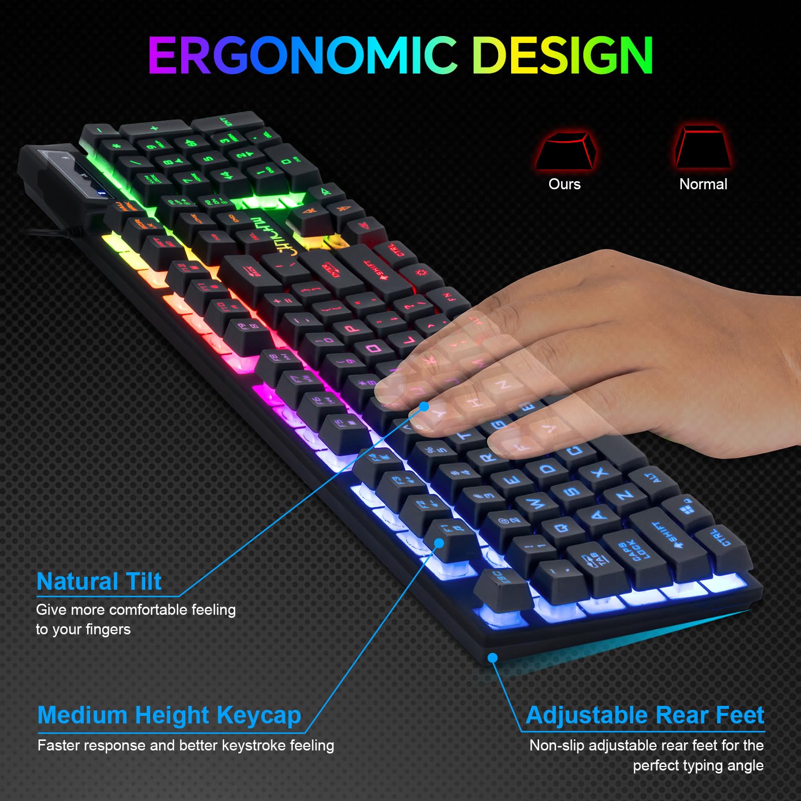 Paquete de teclado LED y alfombrilla de mouse para juegos, arco iris con cable | Auriculares con teclado y mouse con luz LED, juego 4 en 1 para Xbox PS4, PS5, PC, portátil, gamer