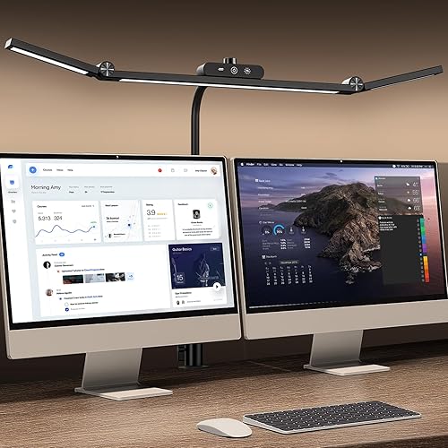 Led Desk Lamp for Office Home, Architect Desk Lamp with Clamp, Ultra Bright Dimmable Table Light, Stepless Dimming and Tempering Desk Light for