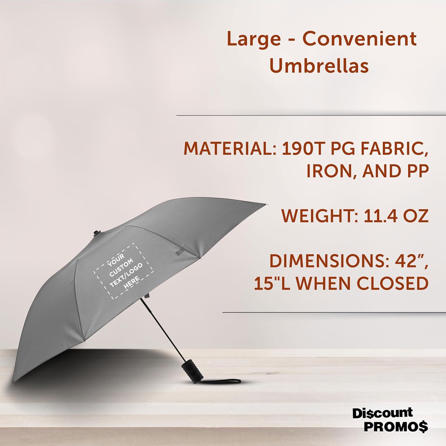 DISCOUNT PROMOS Custom Compact Manual Folding Umbrellas Set of 12/36/96, Personalized Bulk Pack - Perfect for Travel, Promotional Events or Giveaways - Grey