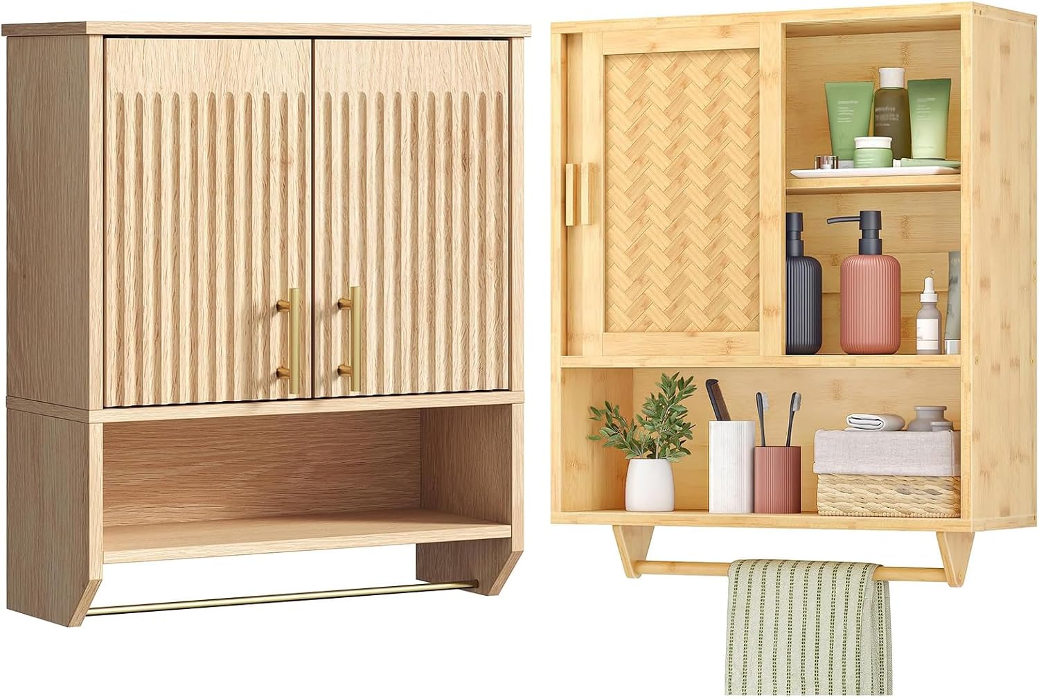 HOOBRO Bathroom Wall Cabinet Bundle, Over Toilet Cabinet, Medicine Cabinet with Towels Bar & Adjustable Shelves, for Bathroom, Laundry, Kitchen, NL135CW01-YL63CW01