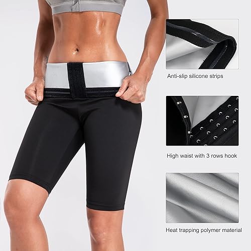 Miniatura 3 de URSEXYLY Pantalones deportivos de sauna para mujer, leggings de entrenamiento termoadelgazantes, de cintura alta, pantalones cortos de entrenamiento