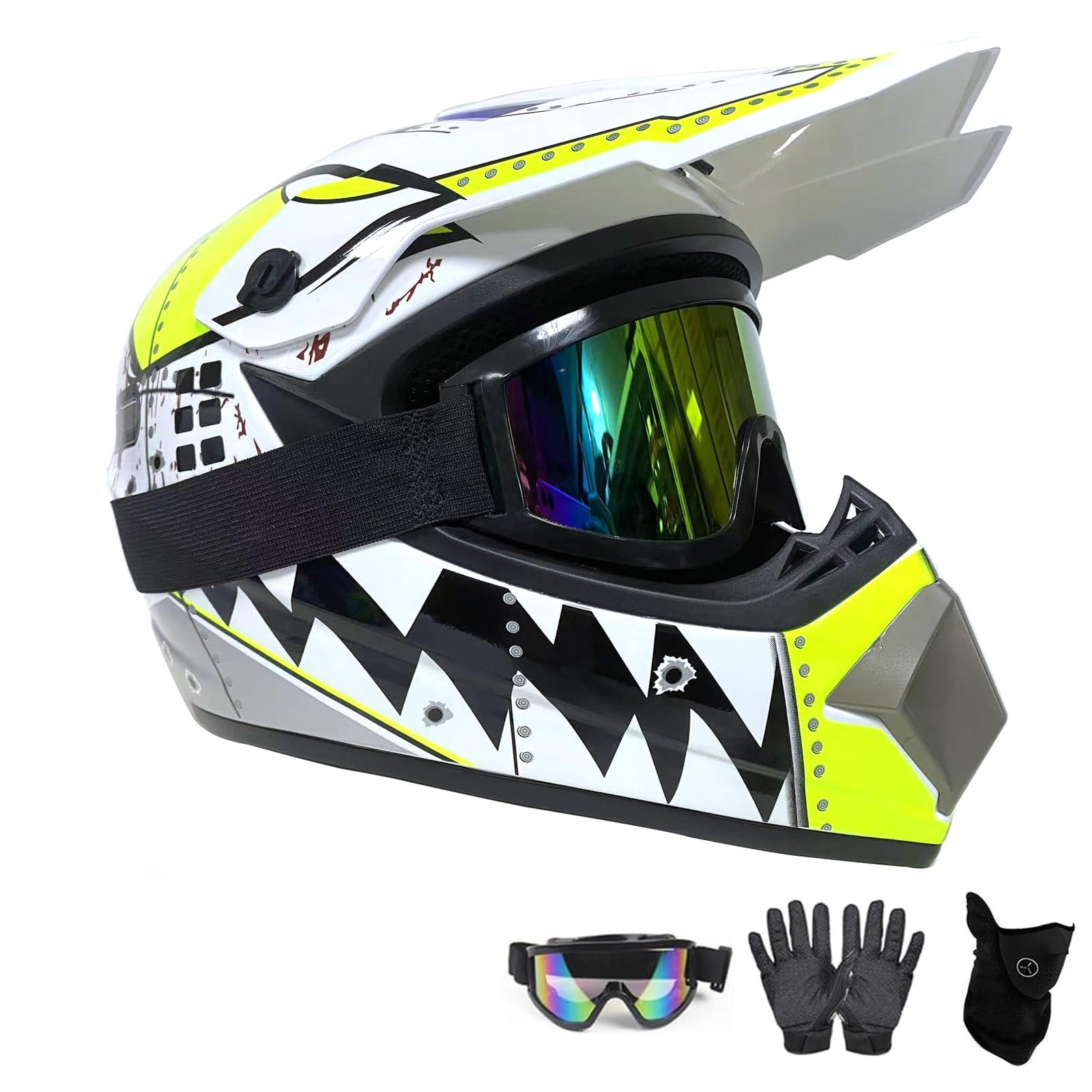 Casco de moto infantil, cruz para niño, con guantes, máscaras, gafas, para BMX MTB Quad Enduro ATV Scooter, ECE Standard(M(54 ~ 55 cm))