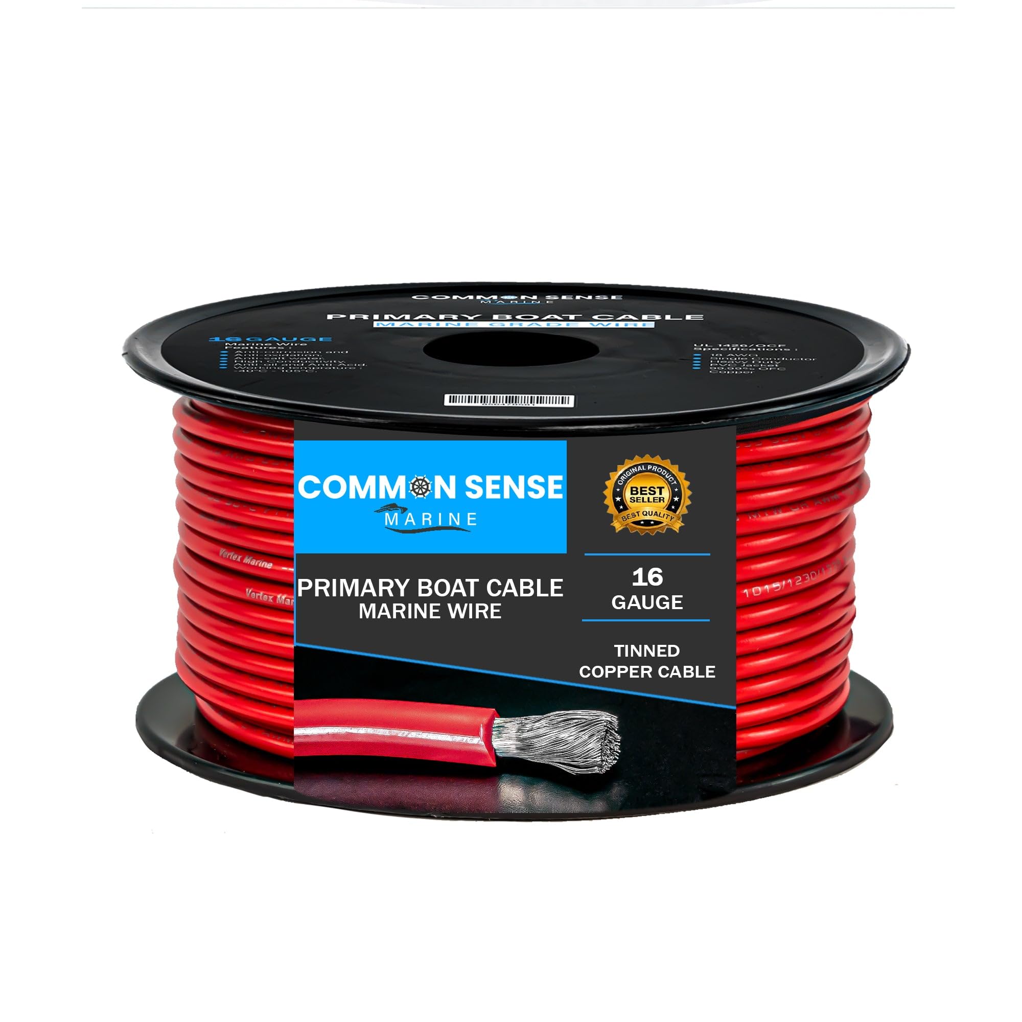 16 Gauge Primary Boat Cable - 30 ft Marine Grade Wire Tinned Oxygen-Free Copper - 16 AWG UL 1426 Standard PVC Wire for Boat, Automotive, Speakers,