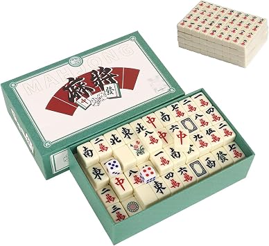 Mini Mahjong Game, White Engraved Majong Set,144 Tiles Mahjong Set Portable Chinese Toy With Box for Family Leisure Time Travel
