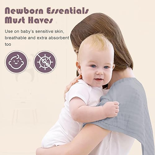 Miniatura 18 de Paños de muselina para eructos, grandes, 100% algodón, para niños y niñas, artículos esenciales para bebés, extraabsorbentes y suaves, para registro