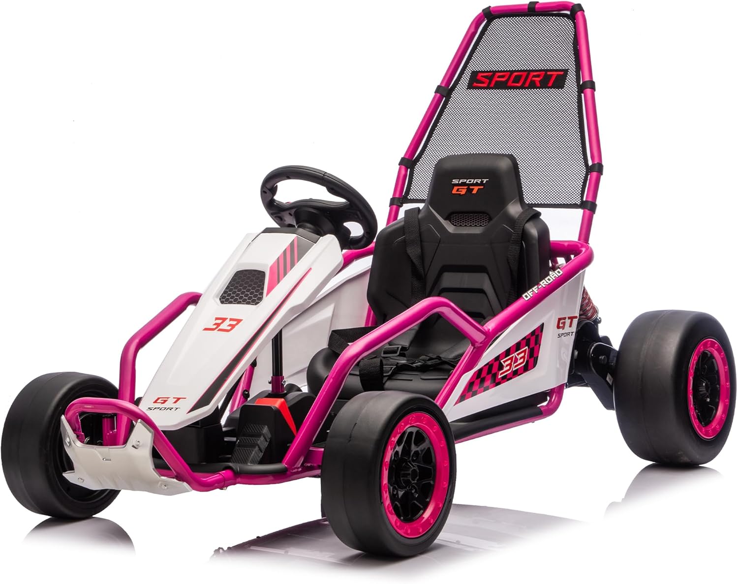24V 8.5 MPH Electric Go Kart for Kids, 400W Powerful Drift Kart w/Front EVA Wheel & Metal Frame, Ride on Toy w/Music & Lights, Suspension, 2 Speed, 5 Point Harness, Crazy Cart for Ages 6+, Pink