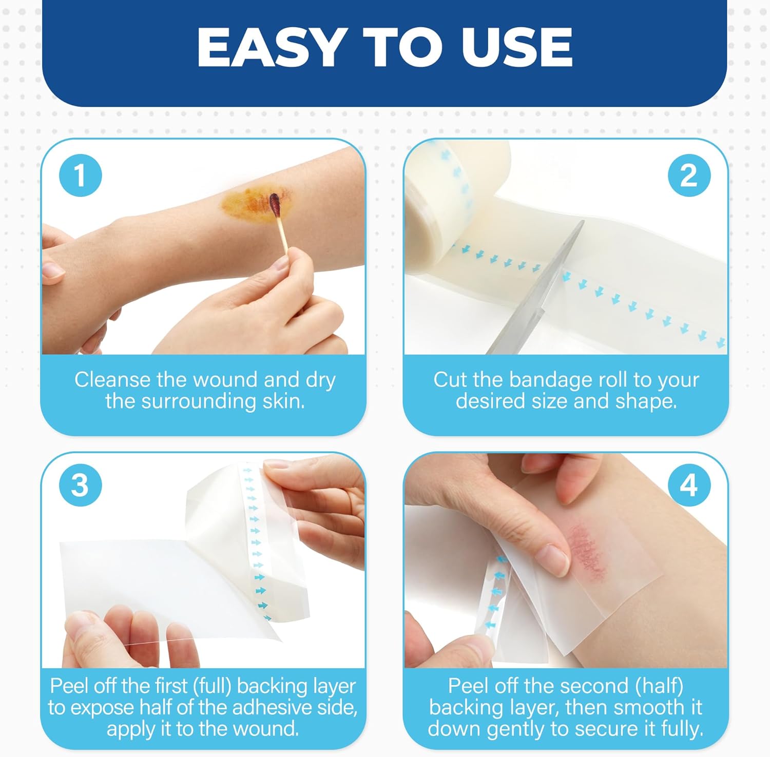 Hydrocolloid Roll, 2in x 12ft, 3 Rolls, Waterproof Hydrocolloid Bandages for Acne, Pimple, Burns, Blisters, Scrapes, Minor Cuts, Wound Care, Medical Adhesive Colloidal Dressing Patch