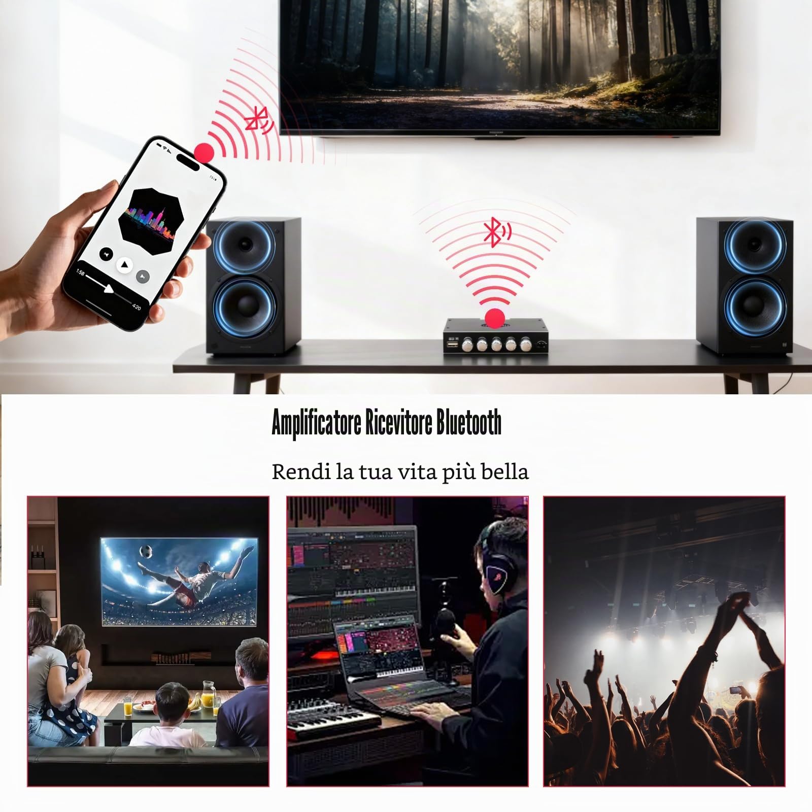 Modulo amplificatore HiFi 2.1 canali Bluetooth 160W x2 + 220W subwoofer TDA7498E ZK-HT21