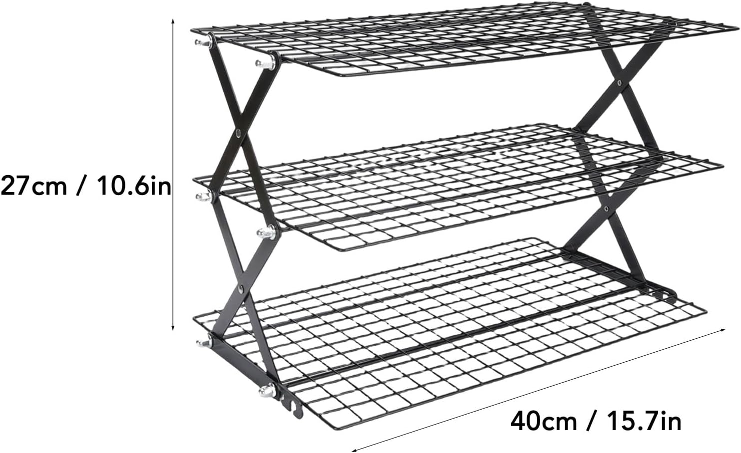 Luqeeg Foldable Stainless Steel Space Saving Shelf, Coasting Cooking Drying Wire Cooling Rack, Countertop Storage Rack with Minimalist Design for Kitchen Cabinet Food Seasoning (3 Tier)