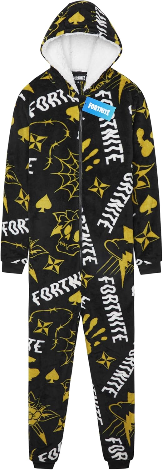 Get Trend One Piece Pajamas for Boys, Teens, Long Sleeved Fleece Jumpsuit, Zip Up Sleepwear, Loungewear PJs, Gifts for Boys