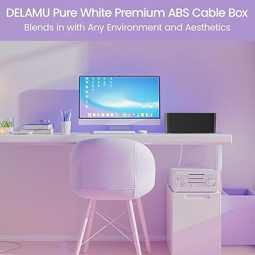 Miniatura 5 de Delamu Paquete de 2 Cajas para Gestión de Cables, Elegante Caja de Gestión de Cables en Negro, Caja de Ocultación de Cables de ABS a Prueba de Negro