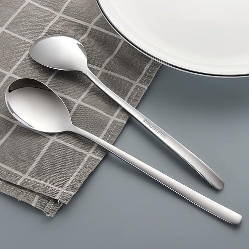 Miniatura 5 de AYFDISHS - Paquete de 12 cucharas de sopa 81 pulgadas con mango de cocción cucharas coreanas redondas con borde liso para sopa arroz y ensalada