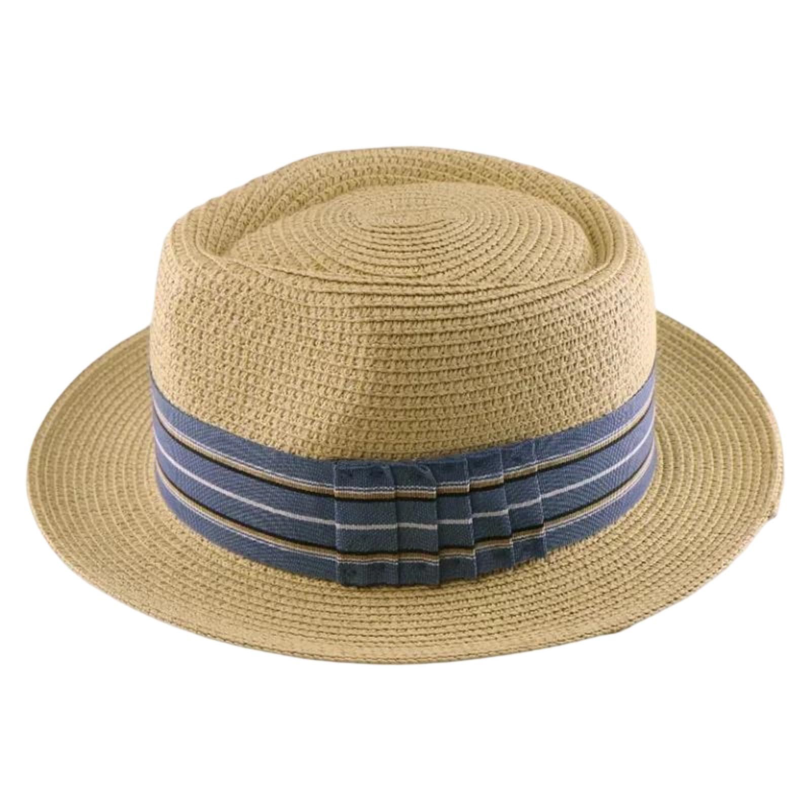 LCUVIMPEX Bucket Hats， Braided Straw Boater Hat Wide Brim Sun Protection Multicolor Multiple Sizes(Beige Blue)