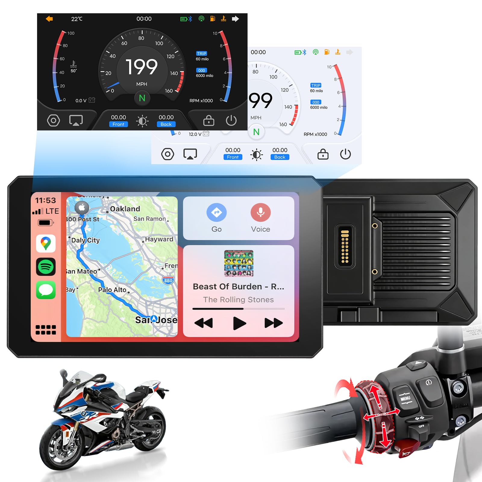 Motorrad Carplay Bildschirm mit Native Wonder Wheel für BMW Motorrad, Wireless CarPlay & Android Auto, Bluetooth, 7 Zoll Display Wasserdichter Touchscreen Motorradnavigationsgerät Navi, Datenauslesung