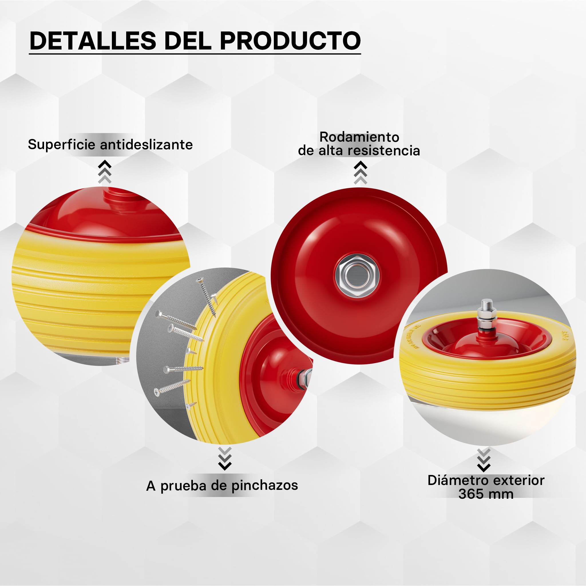 Wiltec Rueda para carretilla PU maciza antipinchazos 3.50-8 con eje enchufable 130 kg