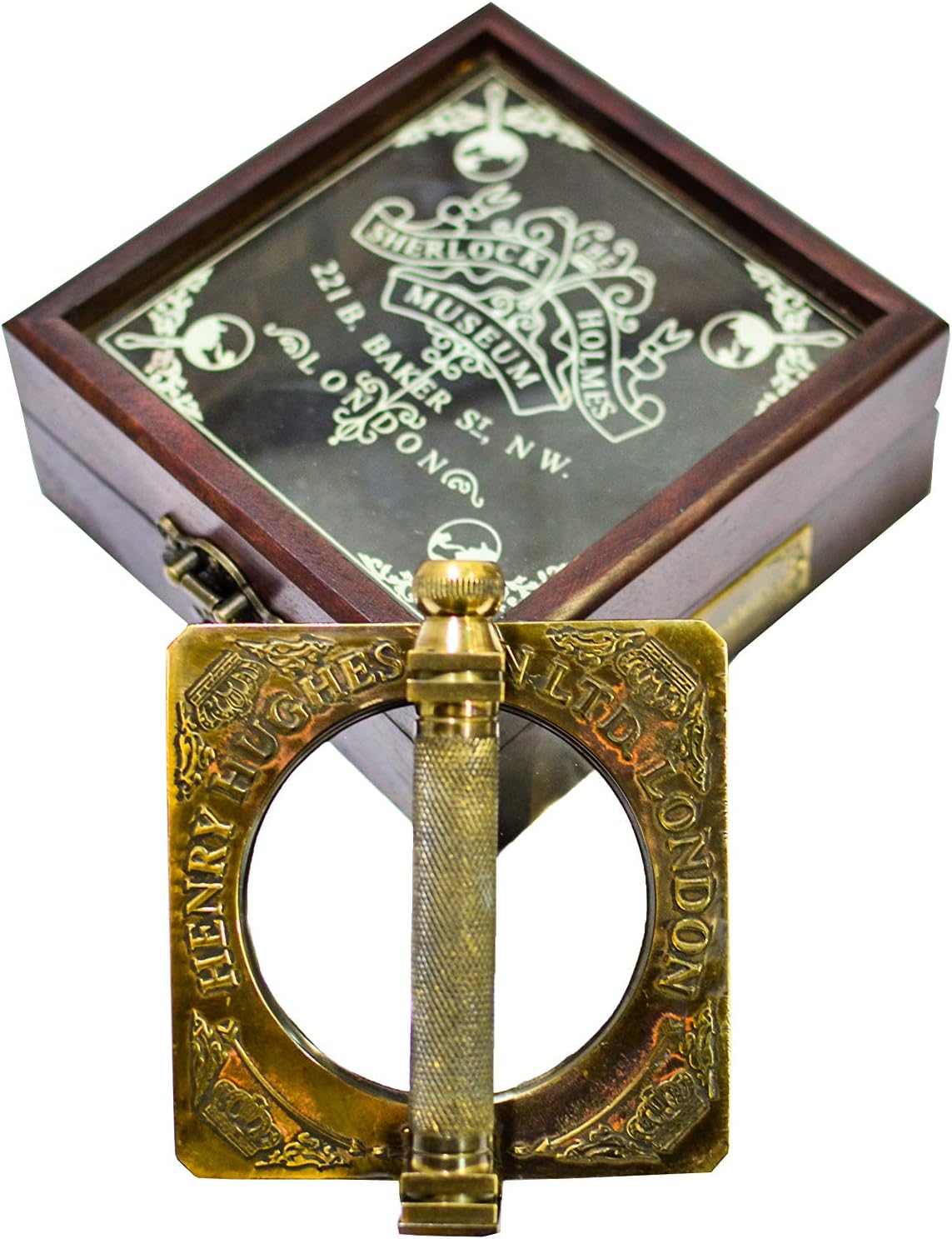 Sailor's Art Sherlock Holmes Magnifying Glass with Wooden Box and Brass Kaleidoscope with Wooden Box