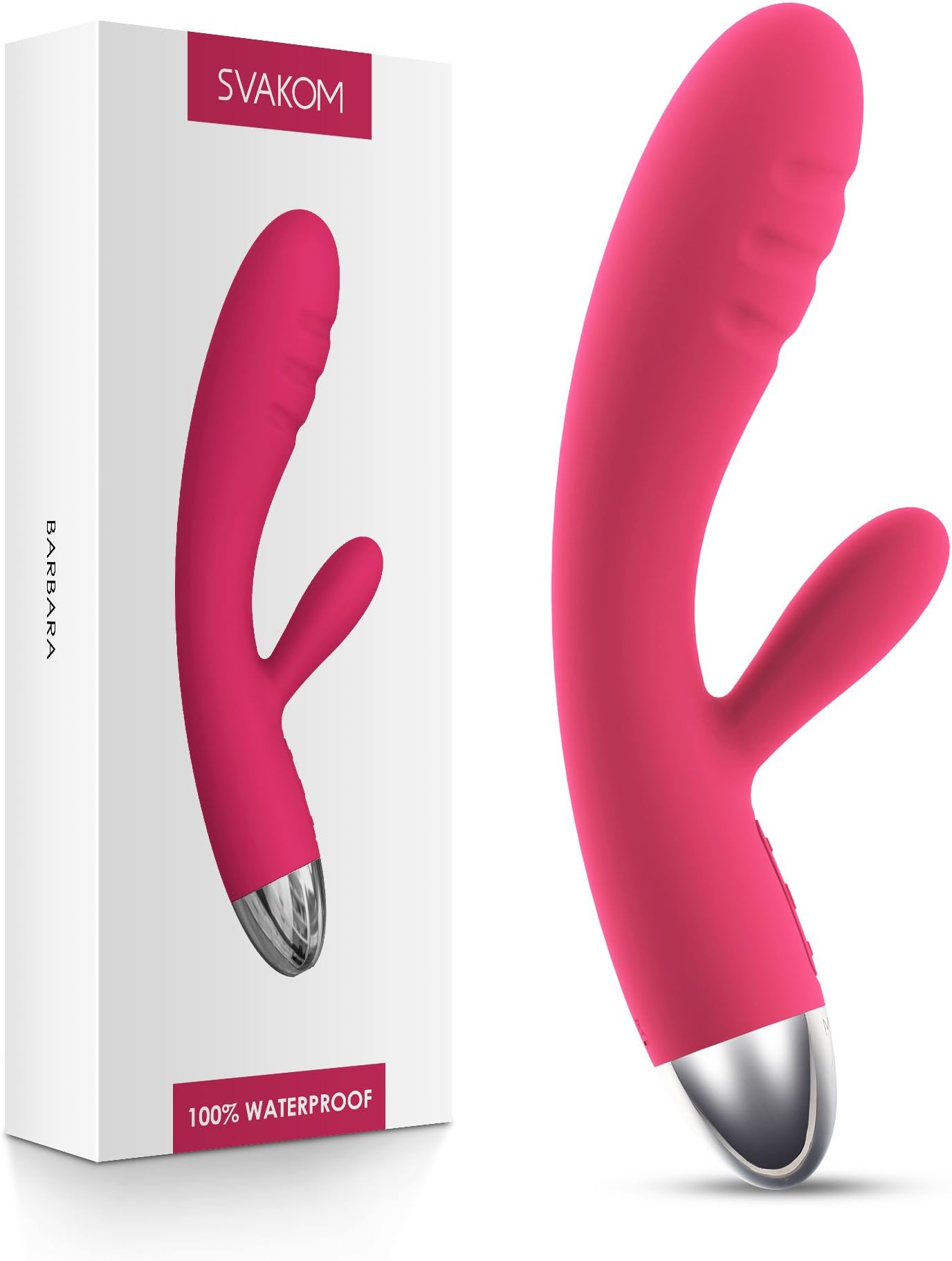 SVAKOM Barbara Rechargeable Ribbed Rabbit, Plum Red, 7 Ounce