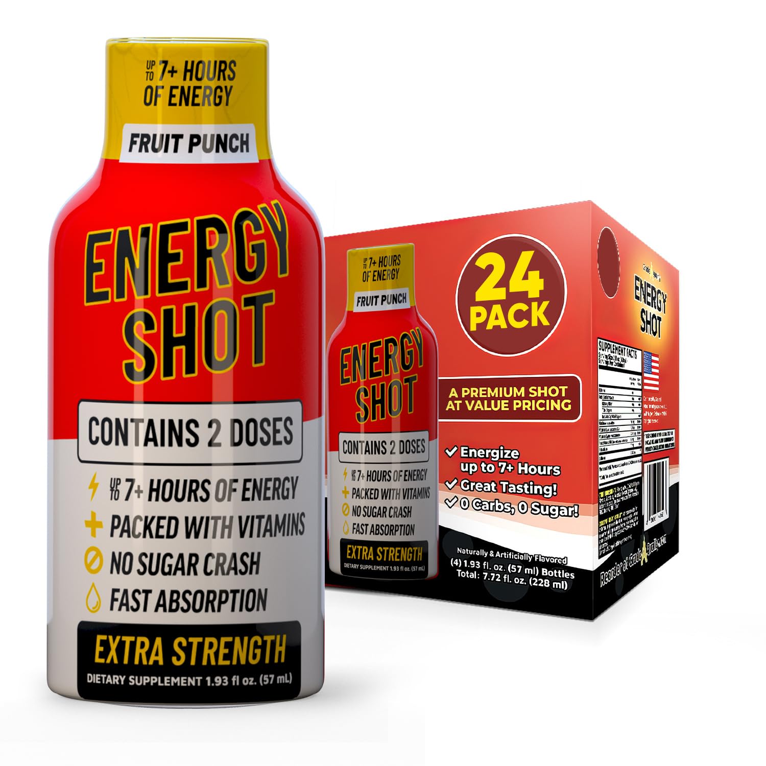 Fruit Punch Extra Strength Energy Shot 12 PK – 260mg Natural Caffeine B12 B6 – Energy & Focus Support – 2 Servings Sugar Free Zero Calorie Green Tea B-Vitamins Electrolytes Vegan – 1.93 fl oz — Amazon image 31
