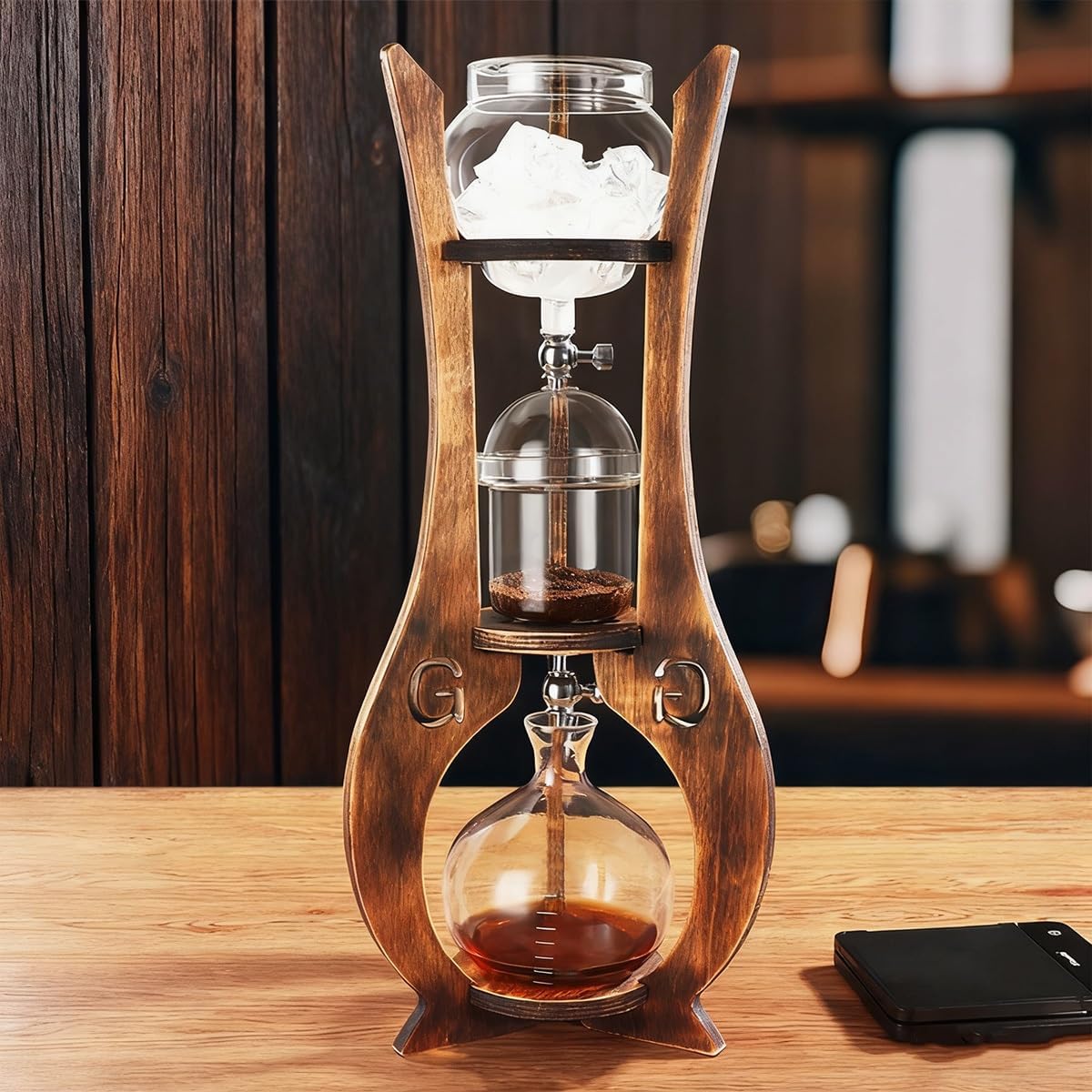 Cold Brew Drip Tower Portable Iced Coffee Maker Tower Drip Ice Drip Filter Handmade Removable Water Flow Adjustable，Cold Brew Coffee Maker, 600/1000ml, Double Valve, High Borosilicate Glass,