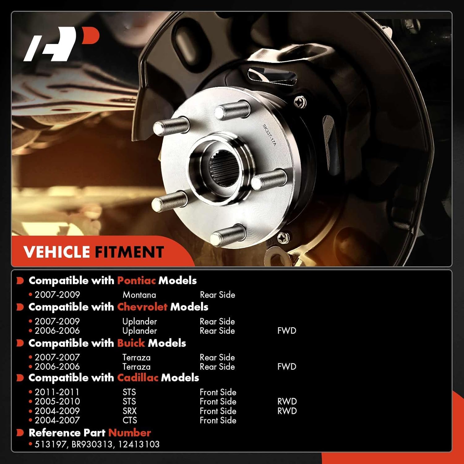 A-Premium 2 x Front or Rear Wheel Bearing and Hub Assembly with ABS & 6-Lug Compatible with Cadillac Chevrolet Buick Pontiac - 2004-2011 - SRX CTS STS & Uplander & Terraza & Montana