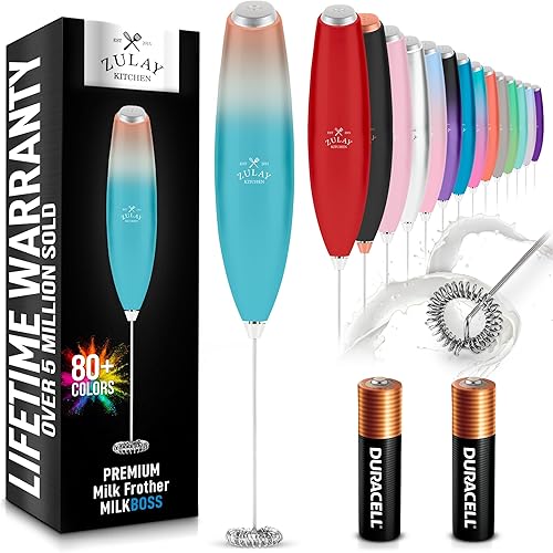 Miniatura 84 de Zulay - Potente espumador de leche con 4 pilas Duracell incluidas, manual, potente espumador de leche para capuchino, frappé, matcha y crema de