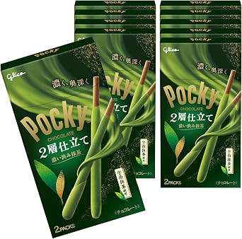 Ezaki Glico Pocky 2-Layer Tailored Dark Ground Matcha, Ezaki Glico Pocky Matcha, Sweets, Chocolate, 1 Bag 2P x 10 Packs