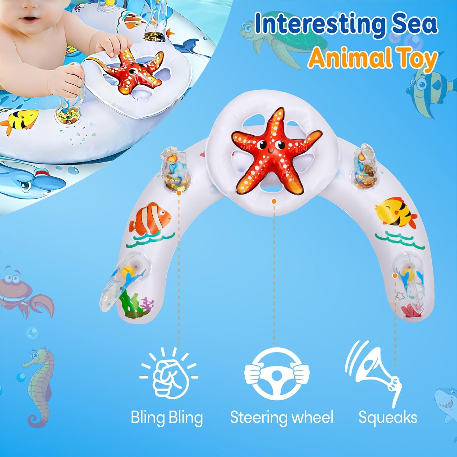 Baby Pool Float for 3-36 Months Infants & Toddlers, UPF 50+ Canopy, Adjustable Seat, 2-in-1 Backstroke & Breaststroke, Anti-Flip Double Air Chambers, Ocean Print, Pool Toy, CPC Certified ASTM F963