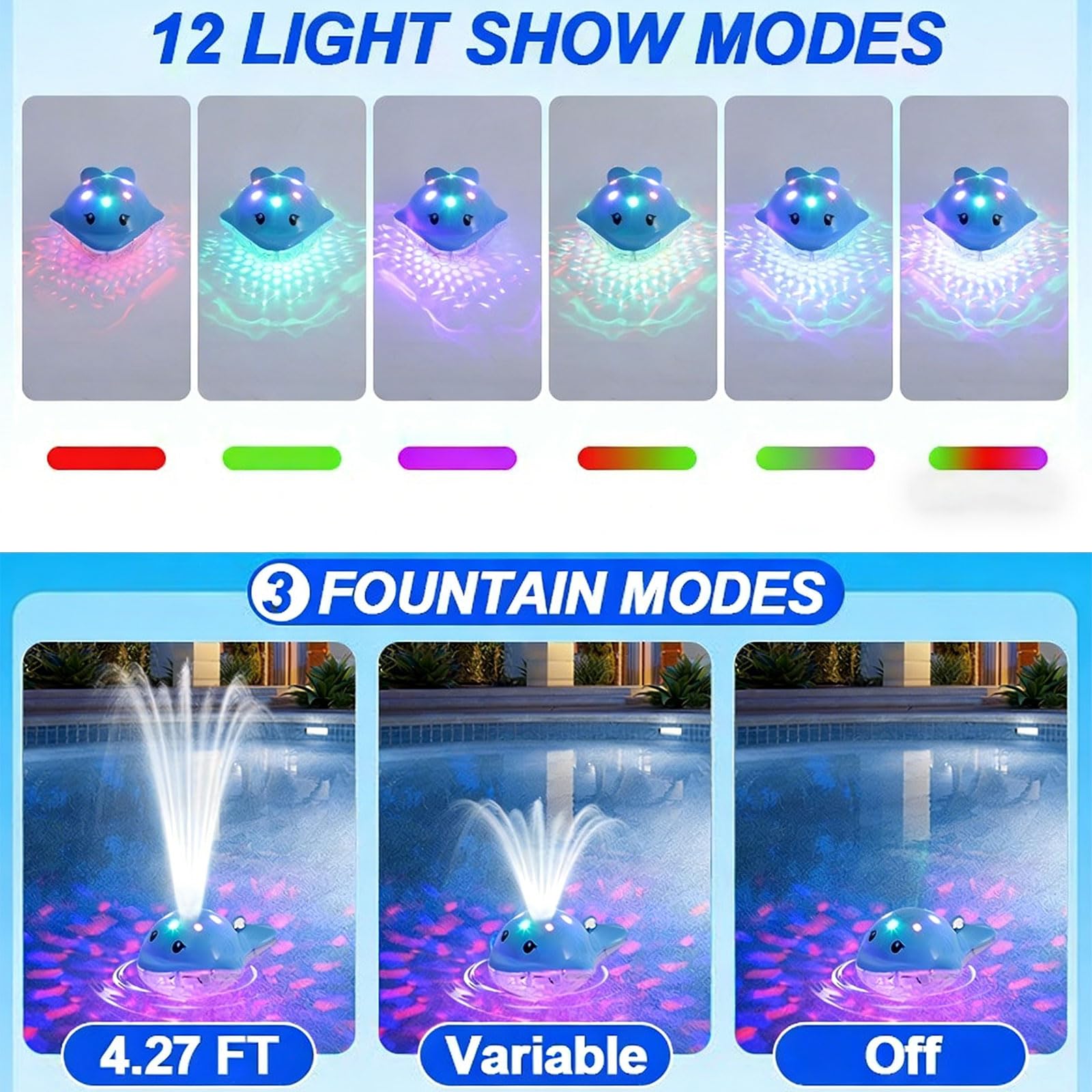 Fontaine de piscine flottante avec 3 modes d'eau et minuterie automatique