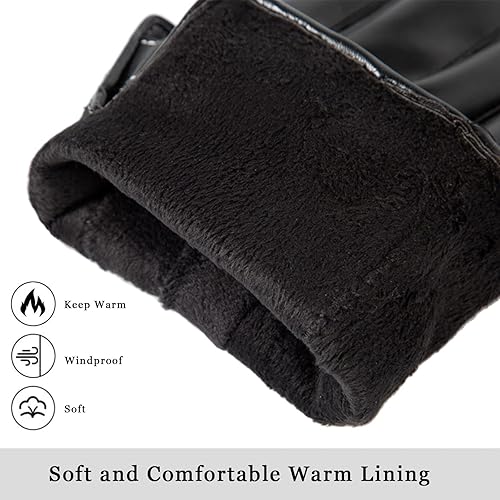 Miniatura 2 de Long Keeper Guantes de cuero de invierno para hombre, color negro, cálido, ciclismo, conducción, motocicleta, pantalla táctil, guantes de mensajes