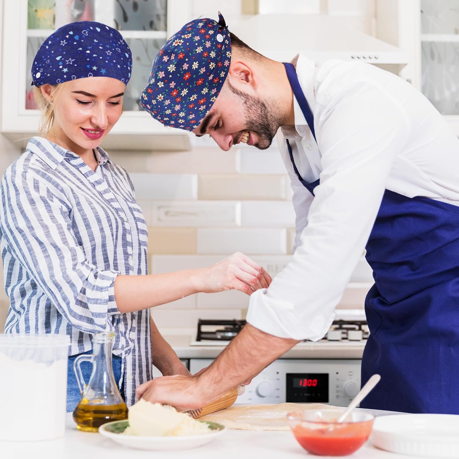 Heclia 2PCS Women Nurse Caps, Elastic Tie Back Scrub Cap, Nursing Working Caps with Adjustable Elastic Sweatband, Adjustable Sweatband Bouffant Hats, Breathable No-Slip Surgical Hat for Dentist Nurse