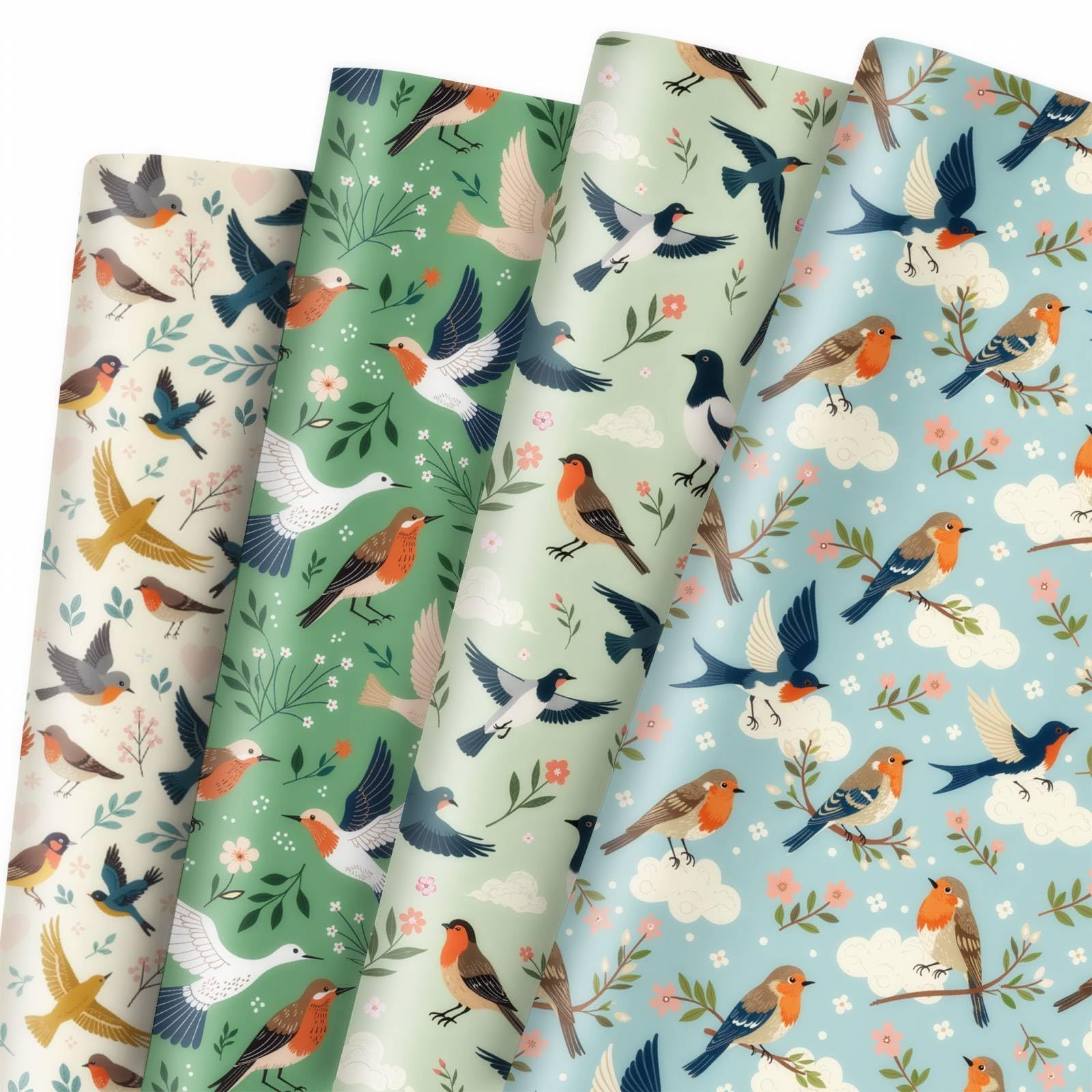 GleeWrap 12 Sheets Birds Wrapping Paper, Floral Garden Bird Gift Wrap Sheet,Folded Flat for Birthday Wedding Baby Shower Party Celebration,50x70cm