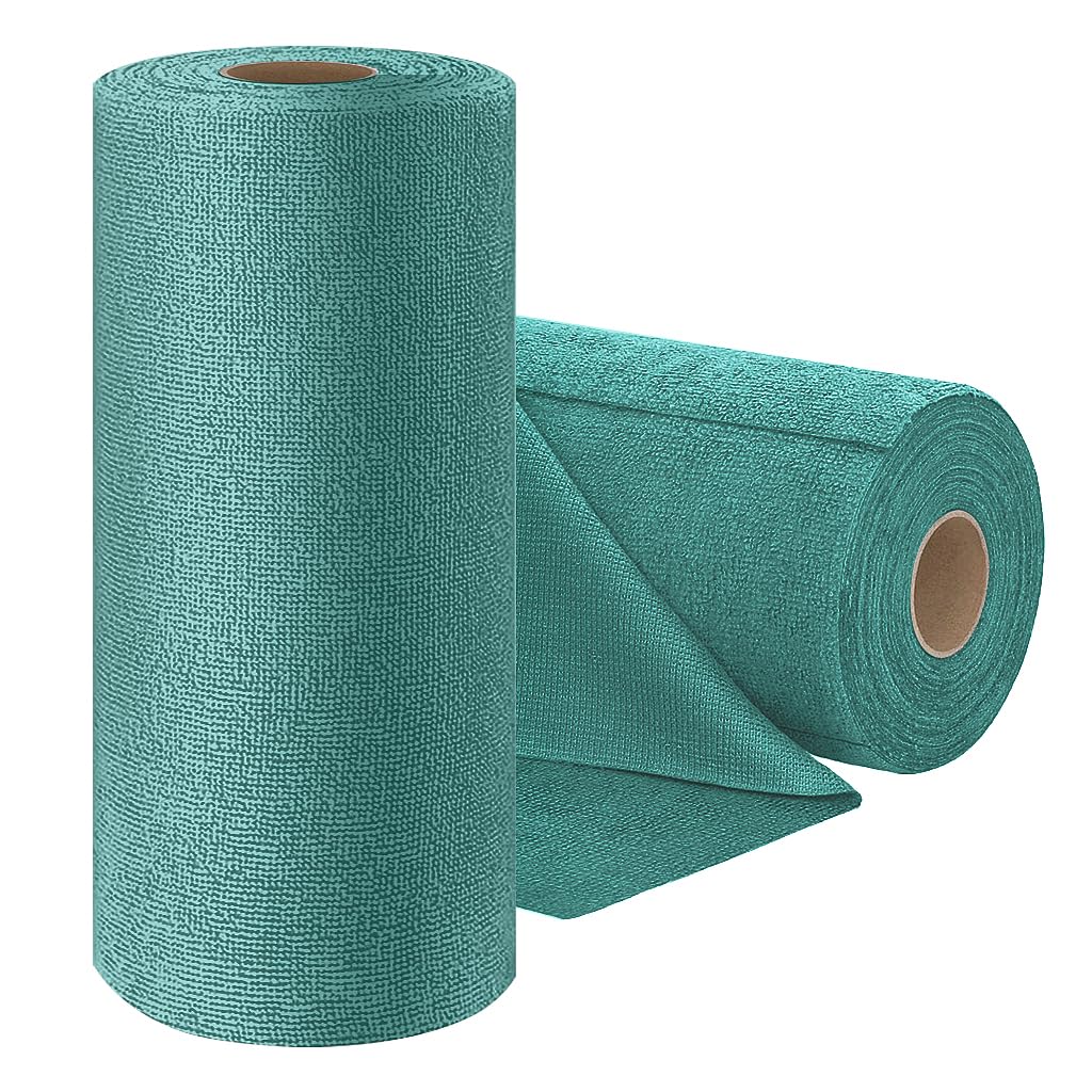 HASTHIP® 15-Count Large Microfiber Cleaning Cloth Kitchen Absorbent Cleaning Rags Reusable Washable Rags Traceless Pot Cleaning Rags Pre-Cut Tear Away Microfiber Kitchen Towels, 25x60cm, Green-image-7