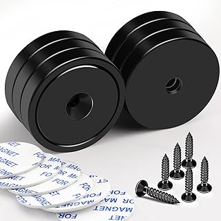 TRYMAG Magnets with Holes, 6 Pack Black Rare Earth Magnets with Adhesive Backing, 110lb＋ Strong Neodymium Cup Magnet with Screws for Wall Mounting, Industrial Strong Magnet for Holding Tools Lifting