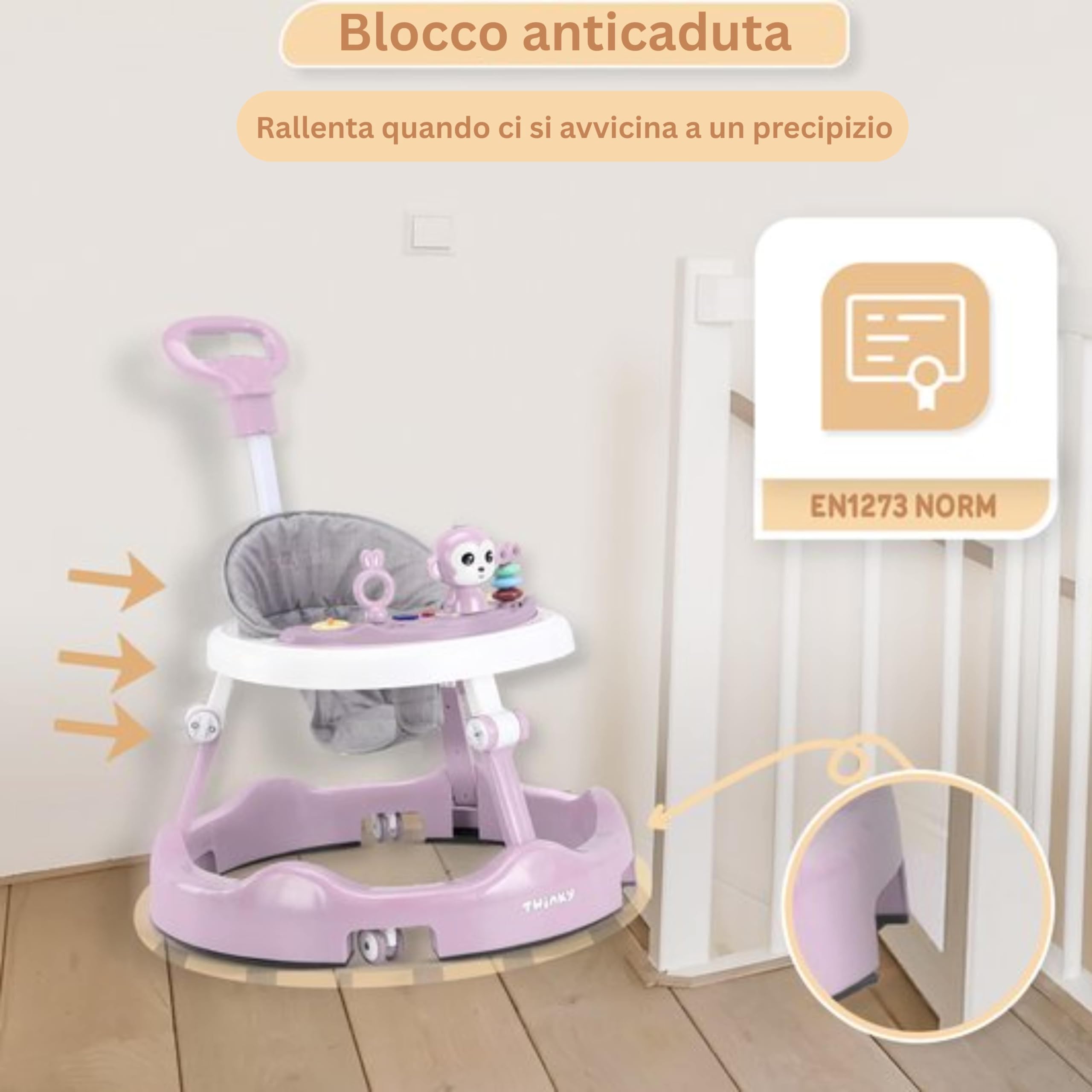 Twinky Girello Neonato 6-12 Mesi – Girello Regolabile e Sicuro per Bambini 6-18 Mesi | Design Pieghevole, Giochi Interattivi e Ruote Silenziose