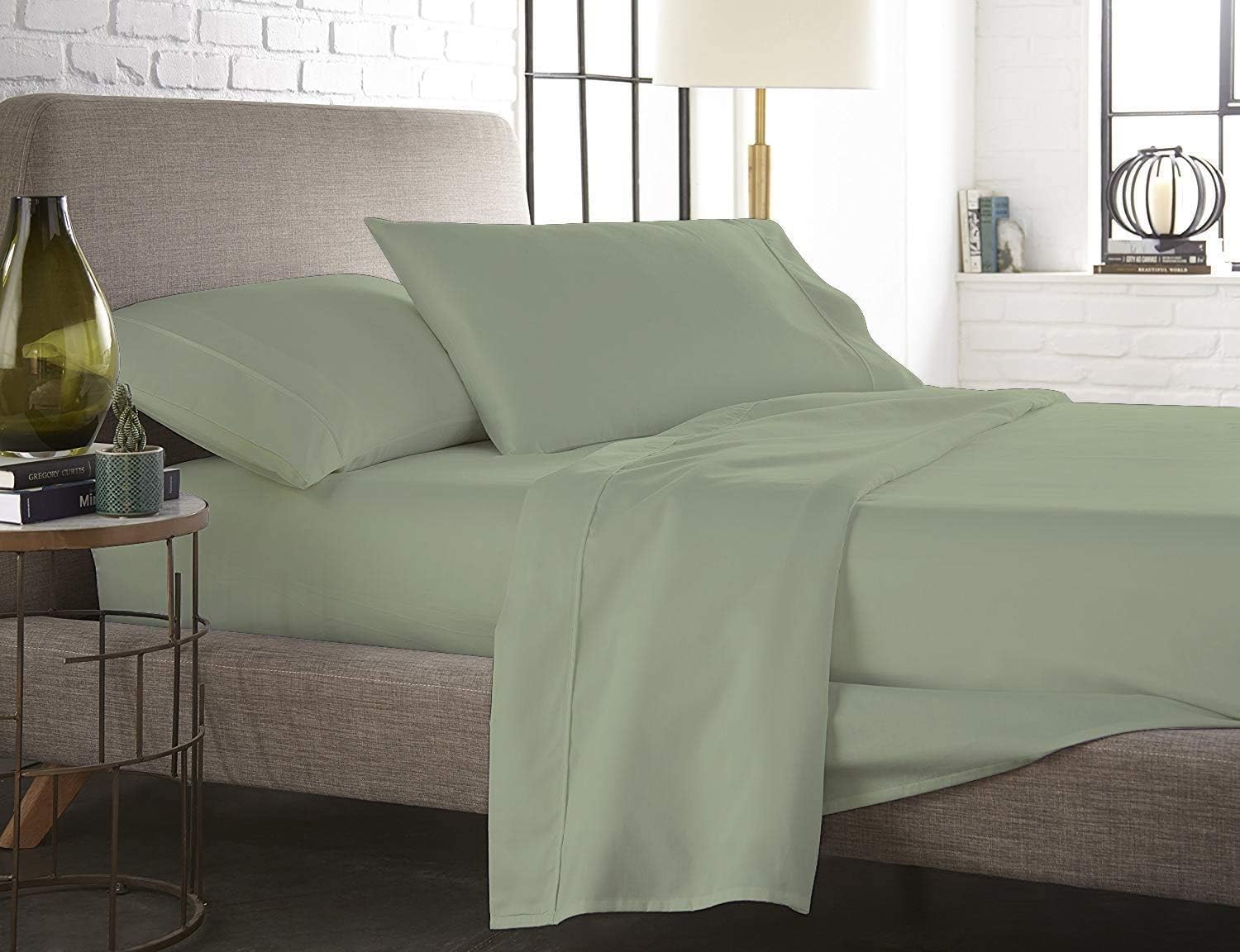 TBM 100% Egyptain Cotton 1Pc Flat Sheets 800 Thread Count Sateen Weave (1Pc Oversized (132"x110"), Sage Green Solid)
