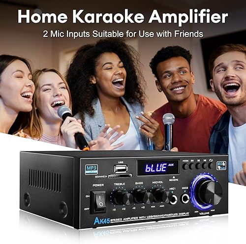 Miniatura 8 de AK45 Amplificador de audio estéreo, 300 W de potencia máxima para el hogar, amplificador inalámbrico Bluetooth de 2 canales, amplificador para el