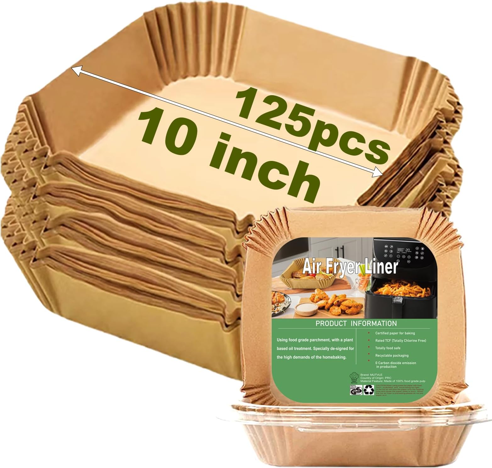 10 Inch Largest Square Air Fryer Disposable Paper Liner, XXL 100Pcs Parchment Paper Liners for 8QT or Bigger, Non-Stick, Food Grade Baking Paper for Frying, Roasting and Microwave