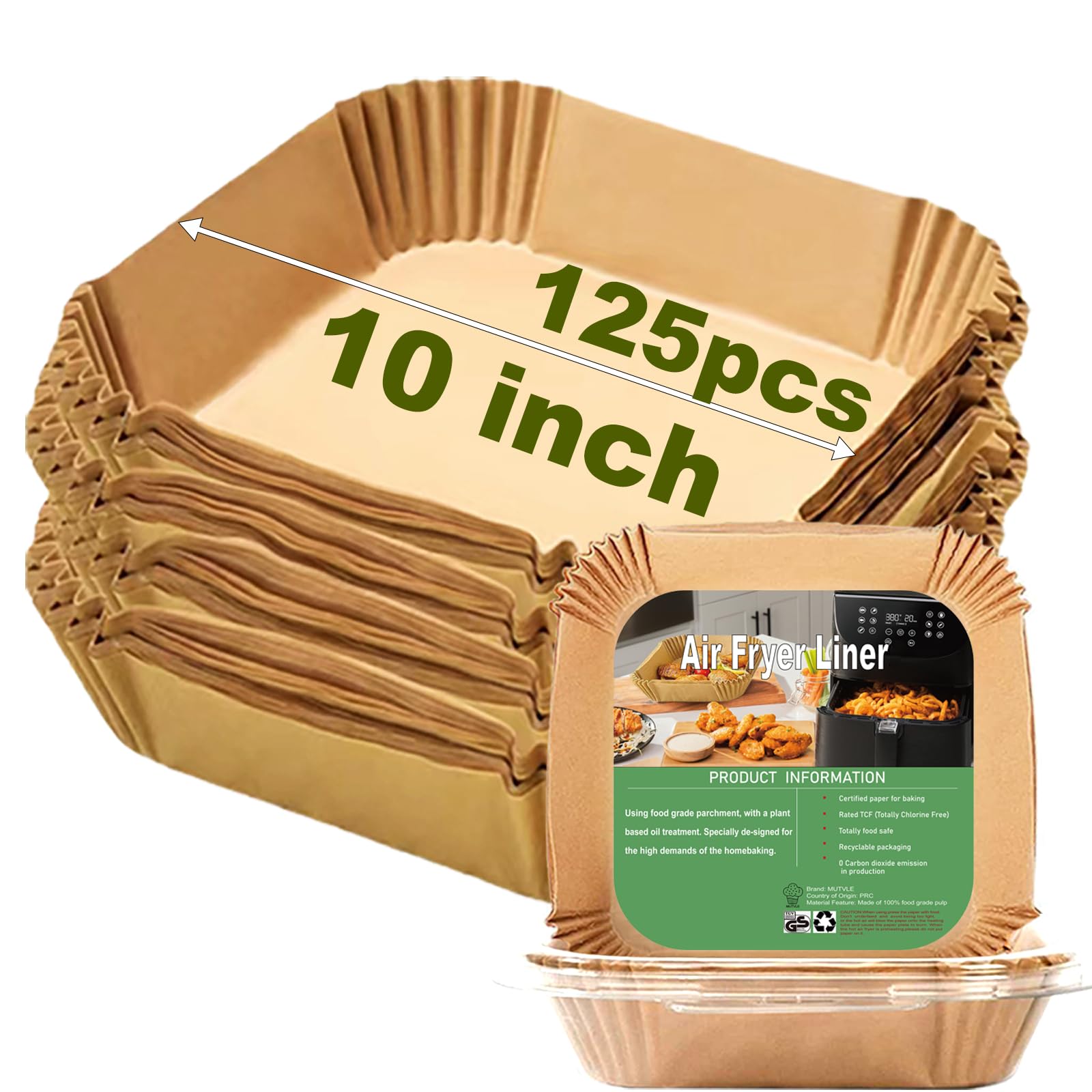 Photo 1 of 10 Inch Largest Square Air Fryer Disposable Paper Liner, XXL 125Pcs Air Fryer Parchment Liners for 8QT or Bigger Air Fryer, Non-stick, Food Grade Baking Paper for Frying, Roasting and Microwave