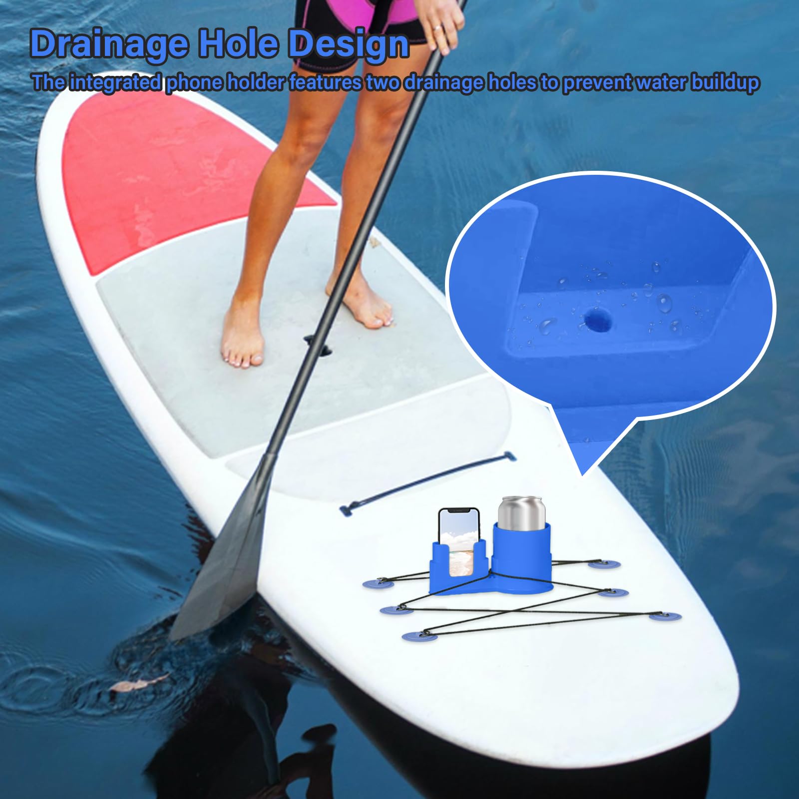 Paddleboard-Becher- und Handyhalter, SUP- und Kajak-Zubehör für Wasserflaschen, Kaffeetasse, Dosen und Smartphones, 1 Stück (blau)