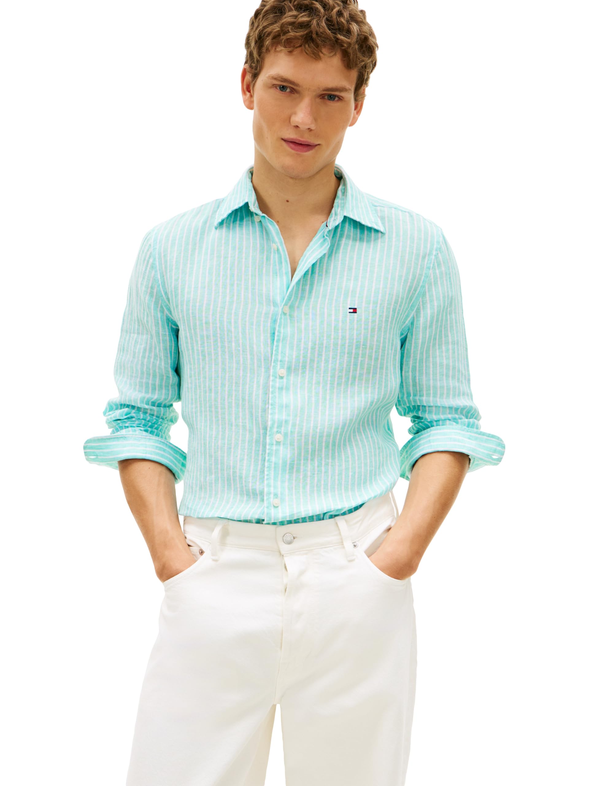 Tommy Hilfiger Men's Long Sleeve Casual Linen Button Down Shirts in Regular Fit