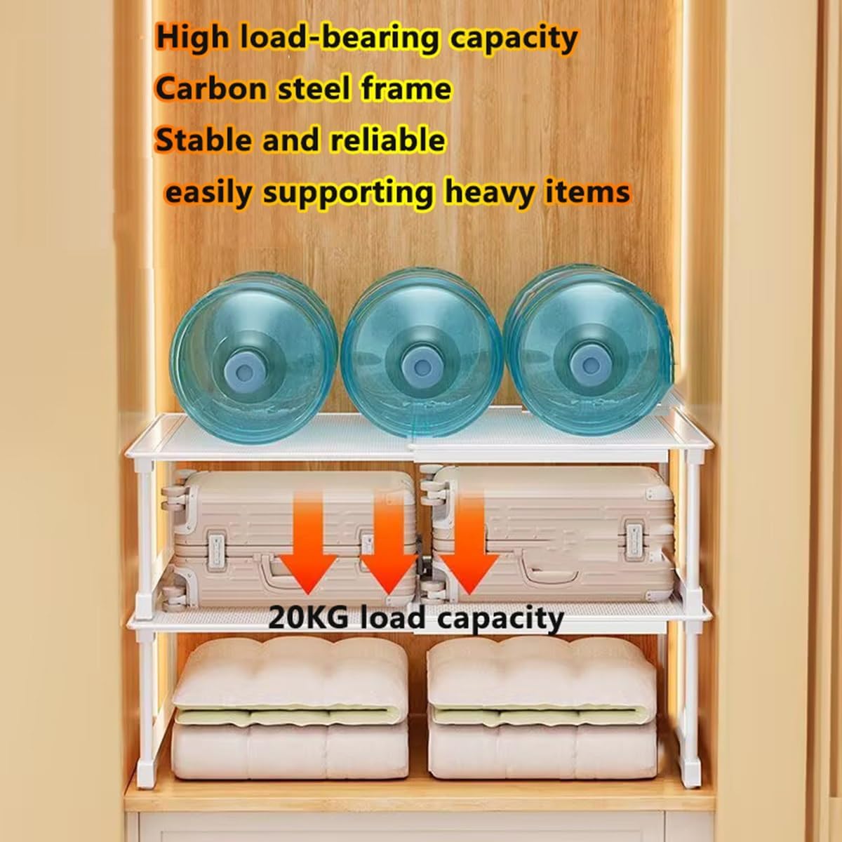 Expandable Closet Cupboard Storage Solution Adjustable Retractable Shelf Organiser Rack Stackable Separator for Kitchen, Bedroom, Bathroom(52-86 * 24 * 25-35cm)