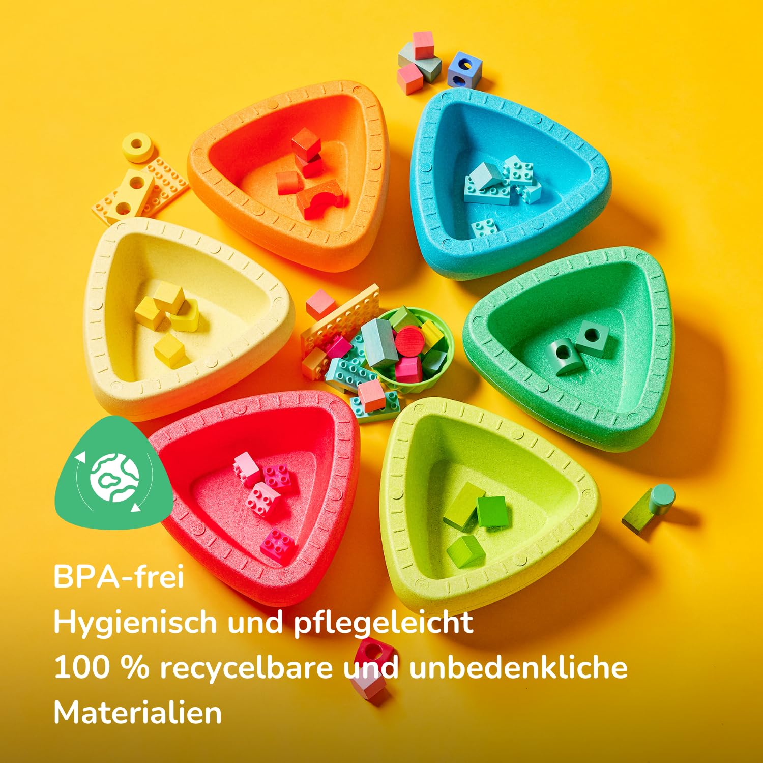 Nattou Blocky Balancesteine für Kinder - Stapelbare Spielsteine - Rutschfestes Sensorisches Spielzeug - Innen & Außen - Fördert Gleichgewicht & Motorik - 50 cm - Mehrfarbig