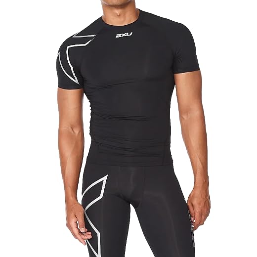 2XU Men's Core Compression T-Shirt - Enhance Performance and Recovery - Black/Silver