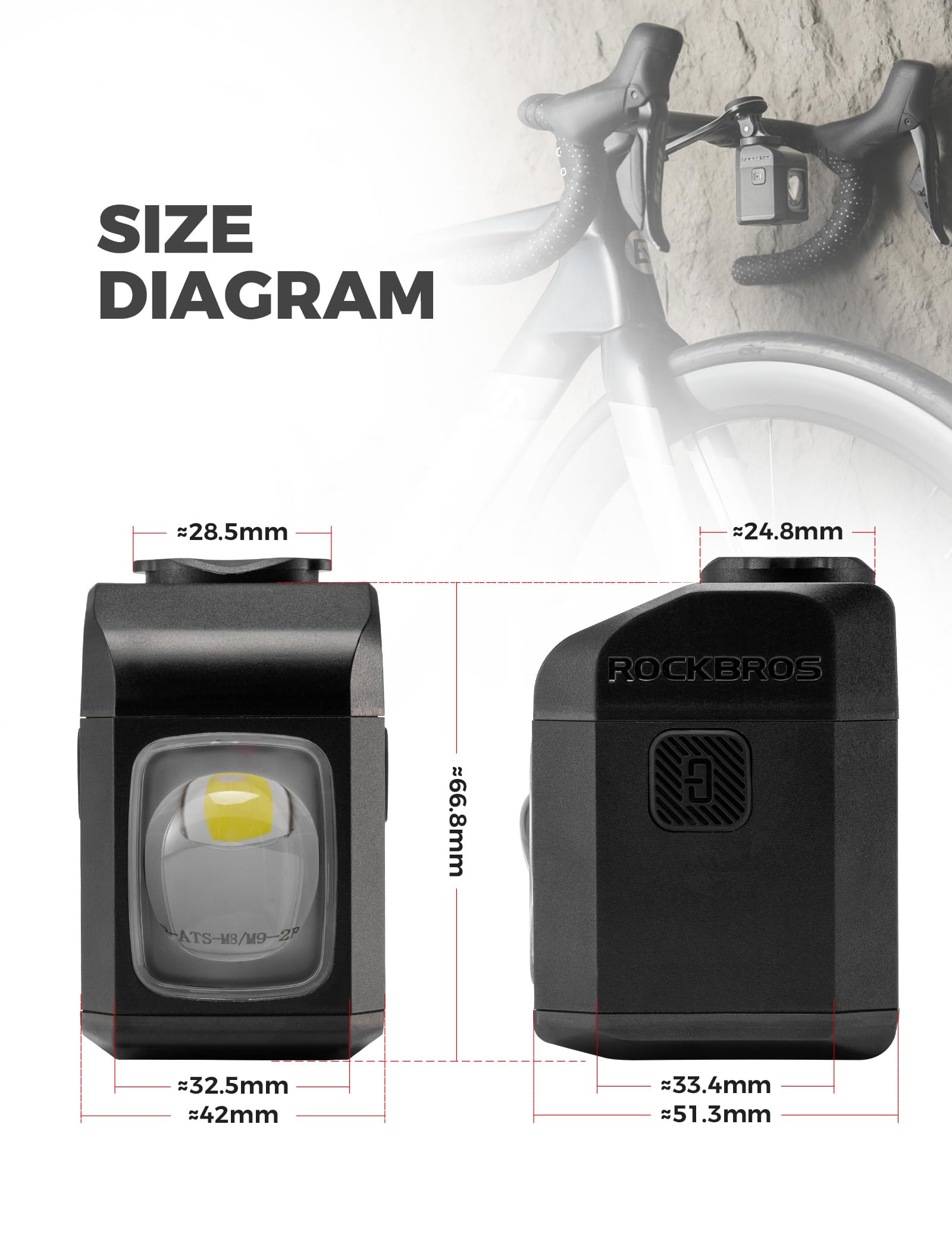 ROCKBROS Przednia lampa rowerowa 1600 lumenów, wiele trybów, oświetlenie bez olśnienia, ładowana przez USB-C 4000 mAh, przednie oświetlenie rowerowe wodoodporne IPX6 dla rowerzystów miejskich